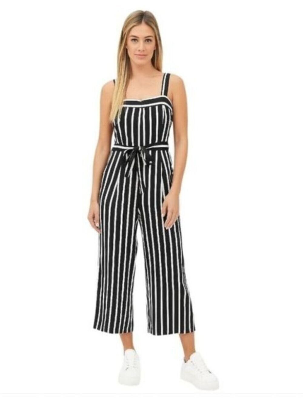 ABERCROMBIE AND FITCH Blue & White Pinstriped Wide Leg Jumpsuit Size XS